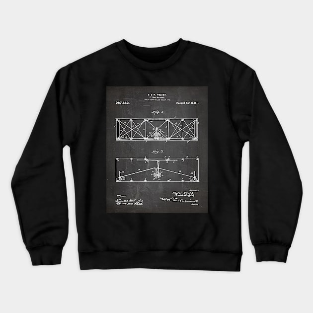 Wright Brothers Plane Patent - Aviation Art - Black Chalkboard Crewneck Sweatshirt by patentpress